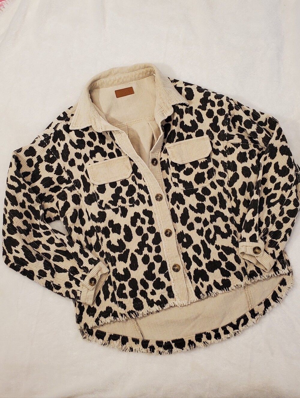 Umgee Leopard Print Corduroy Shacket - Beige/Black Small
